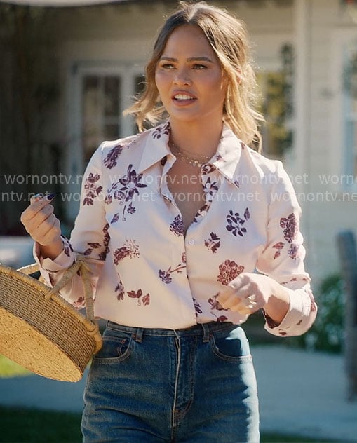 Chrissy Teigen’s floral button down shirt on With Love Meghan