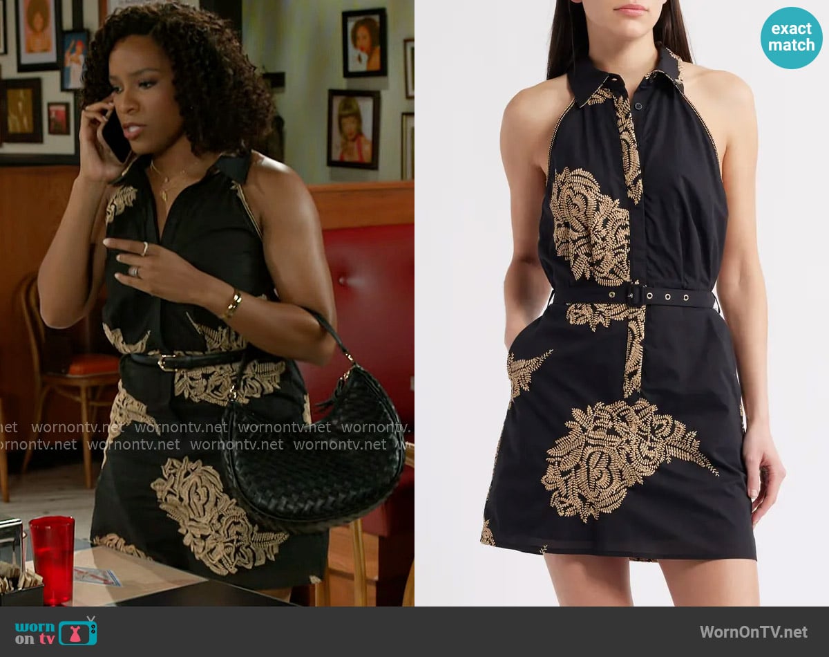Ciebon Frances Embroidered Belted Shirtdress in Black / Cream worn by Naomi Hamilton Hawthorne (Arielle Prepetit) on Beyond the Gates