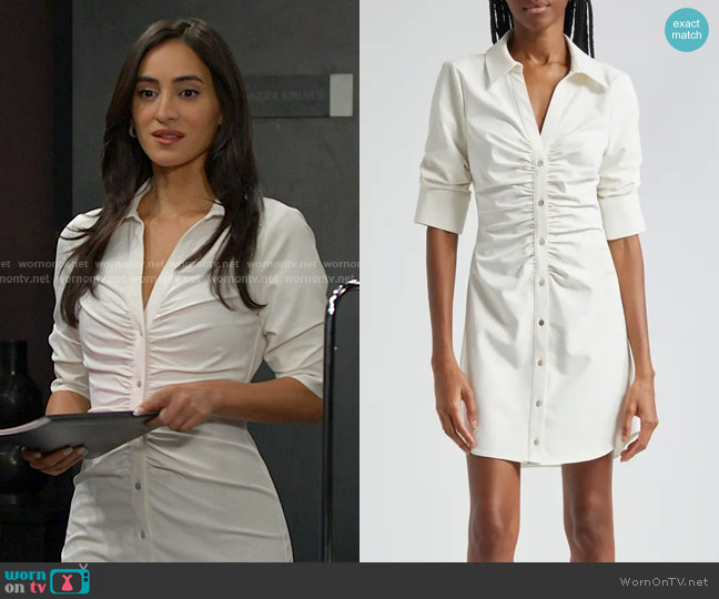 Cinq a Sept Elina Gathered Shirtdress in Ivory worn by Gabi Hernandez (Cherie Jimenez) on Days of our Lives