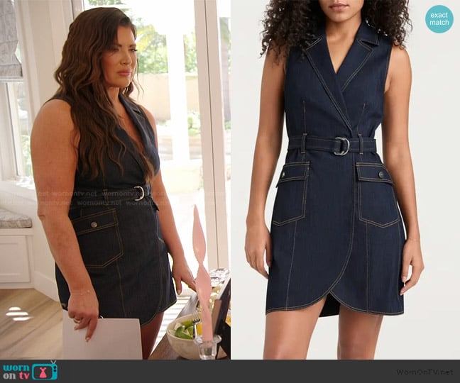 Cinq a Sept Jenessa Sleeveless Denim Dress worn by Emily Simpson on The Real Housewives of Orange County