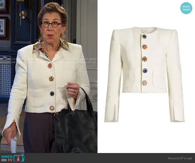 Cinq a Sept Randi Tweed Jacket in Gardenia worn by Rita (Maggie Carney) on Days of our Lives