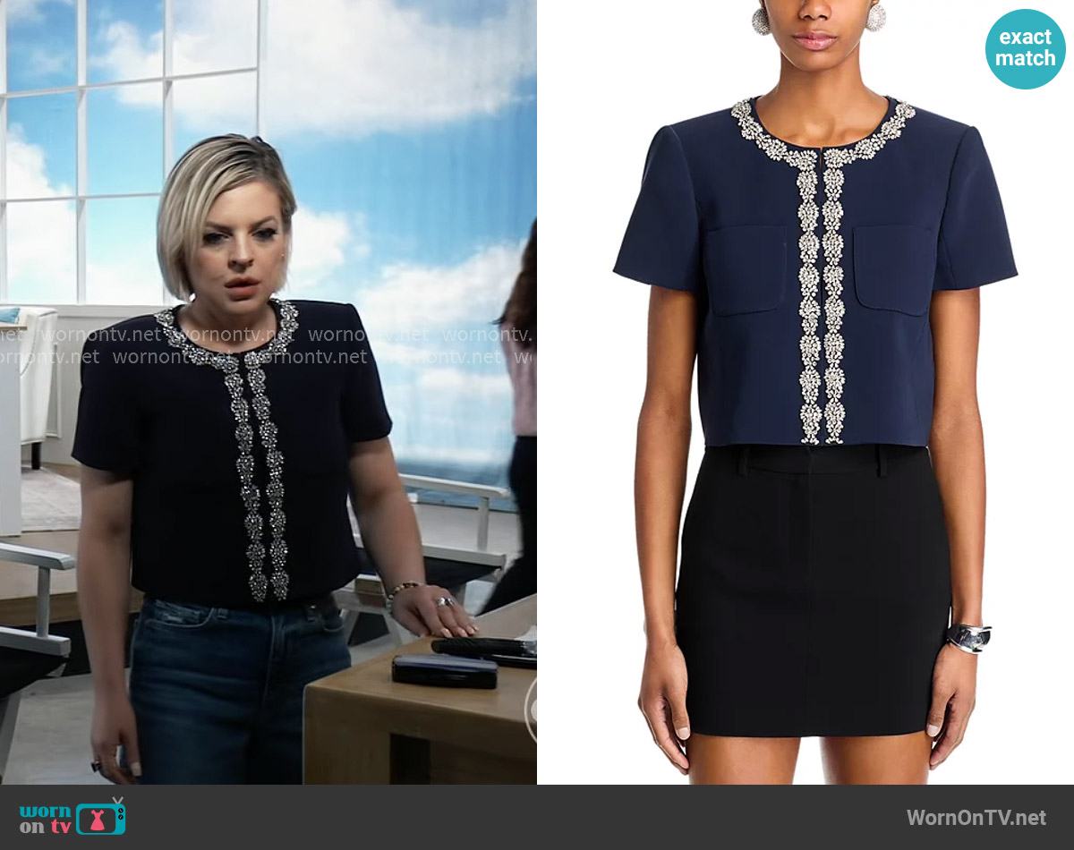 Cinq a Sept Samina Jacket in Navy worn by Maxie Jones (Kirsten Storms) on General Hospital
