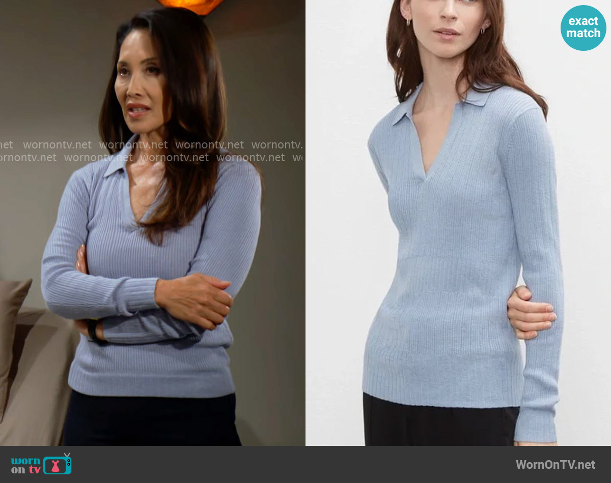 Club Monaco Johnny Collar Sweater worn by Li Finnegan (Naomi Matsuda) on The Bold and the Beautiful