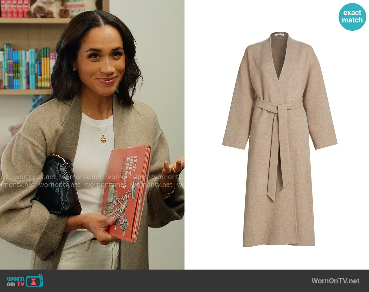 CO Wrap Coat in Double Faced Wool Cashmere in Taupe worn by Meghan Markle on With Love Meghan