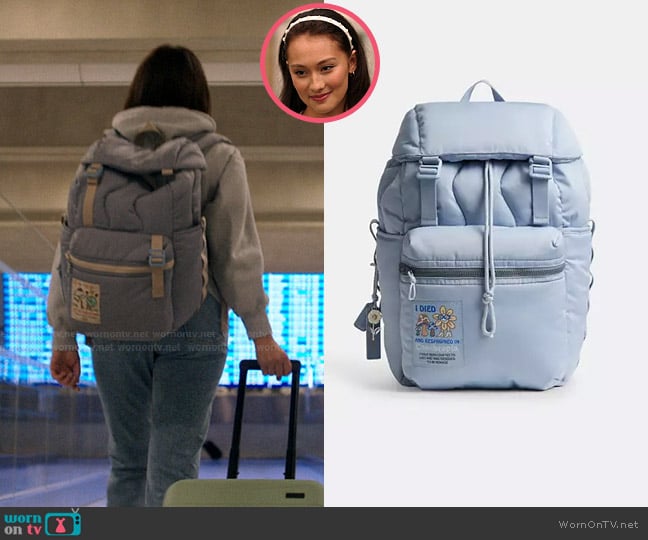 Coachtopia x The Summer I Turned Pretty Loop Backpack in Light Twilight worn by Belly Conklin (Lola Tung) on The Summer I Turned Pretty
