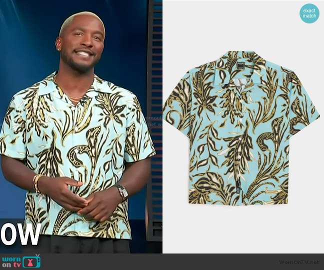 Cropped Silk-Cotton Camp Collar Shirt worn by Scott Evans on Access Hollywood