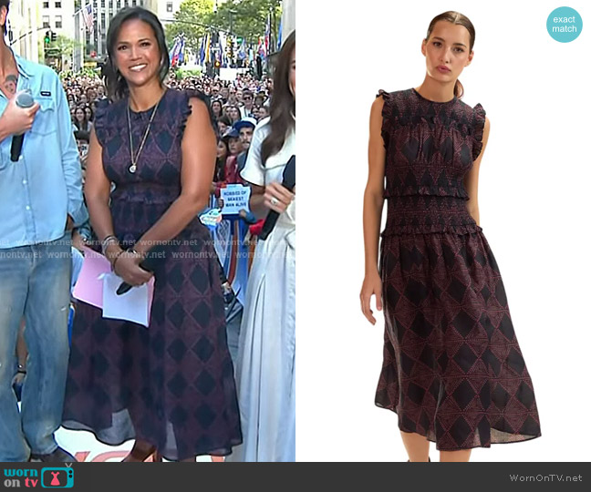 Cynthia Rowley Ramie Smocked Dress in Navy/Red worn by Laura Jarrett on Today