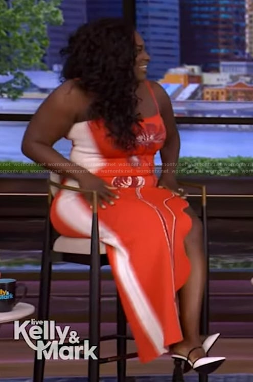 Danielle’s red floral maxi dress on Live with Kelly and Mark
