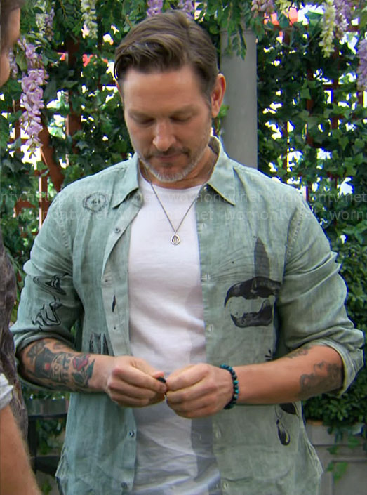 Daniel’s green shirt with graphic prints on The Young and the Restless