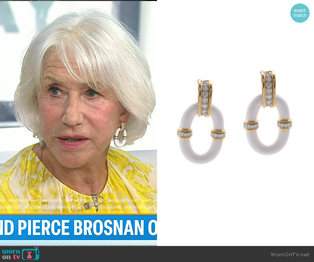 David Webb Oval Link Earrings in White Enamel worn by Helen Mirren on Today