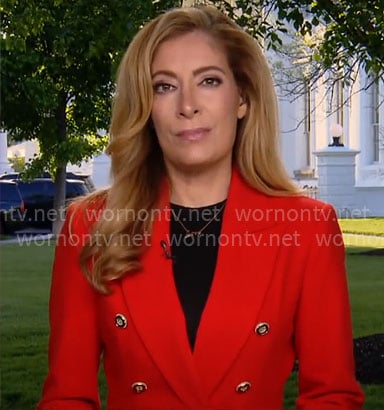 Debra Alfarone’s red blazer on CBS Mornings