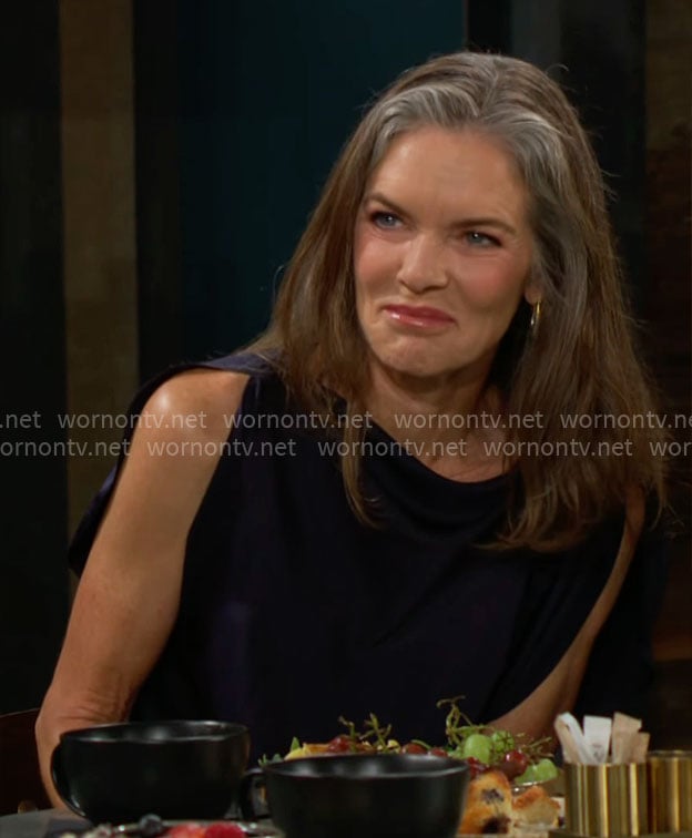 Diane’s navy split sleeve blouse on The Young and the Restless