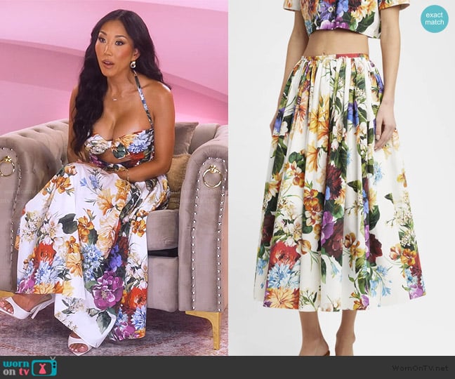 Dolce & Gabbana Flower Bouquet Pleated Popeline Midi Skirt worn by Katie Ginella on The Real Housewives of Orange County
