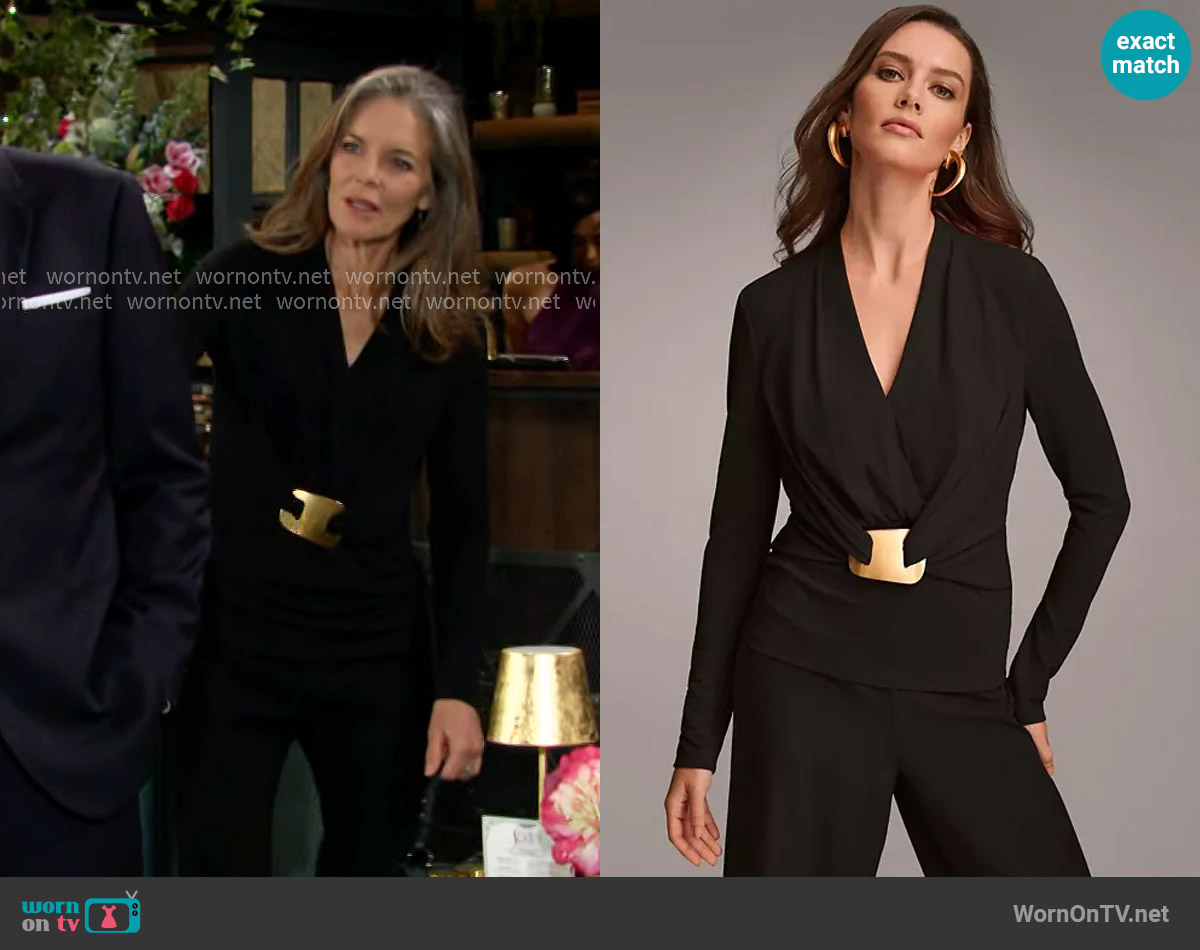 Donna Karan Faux-Wrap Hardware Top worn by Diane Jenkins (Susan Walters) on The Young and the Restless