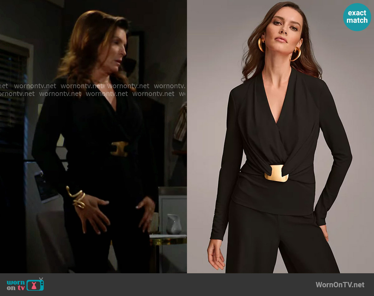 Donna Karan Faux-Wrap Hardware Top worn by Sheila Carter (Kimberlin Brown) on The Bold and the Beautiful