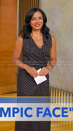 Dr. Tara Narula’s black check print wrap dress on Good Morning America