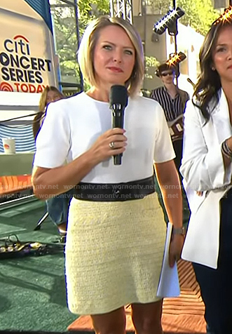 Dylan’s white and yellow mixed media dress on Today