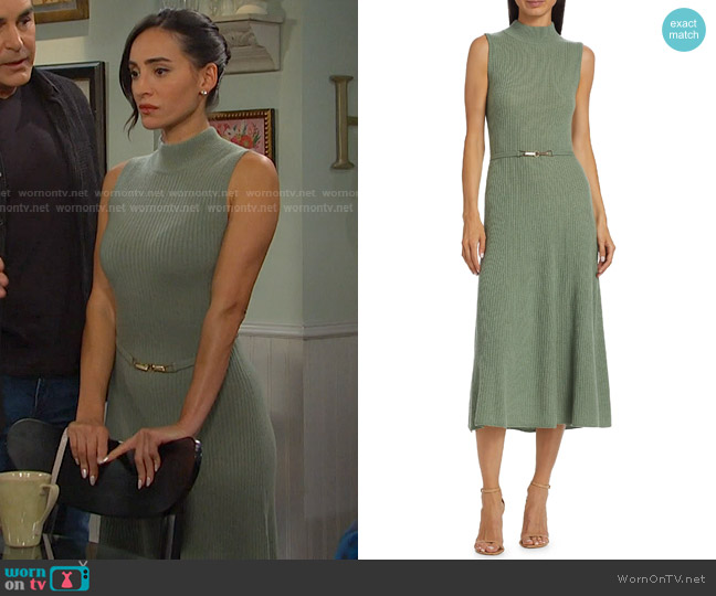 Elie Tahari The Leith Cashmere Midi-Dress in Silver Spruce worn by Gabi Hernandez (Cherie Jimenez) on Days of our Lives