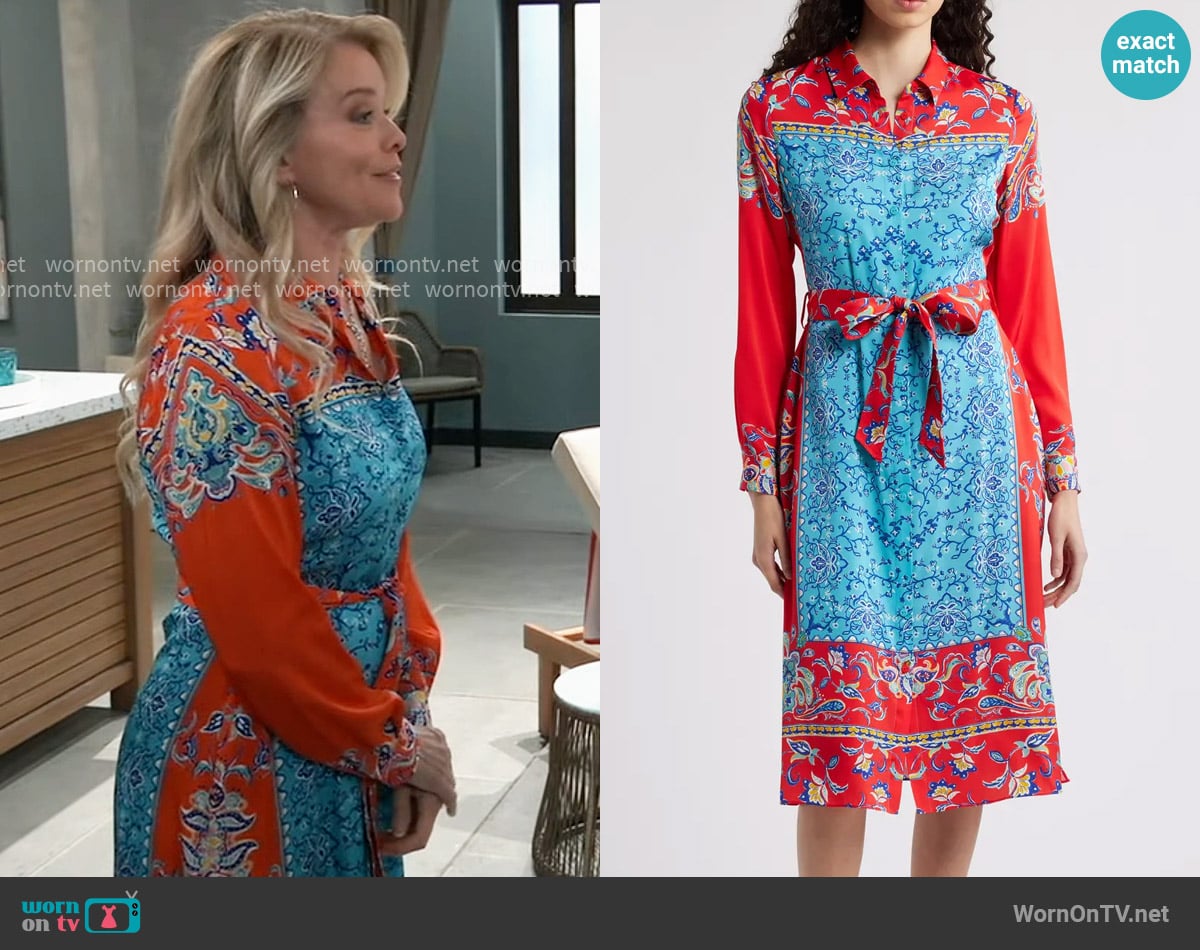 Elie Tahari The Paulina Isle of Capri Silk Printed Dress worn by Felicia Scorpio (Kristina Wagner) on General Hospital