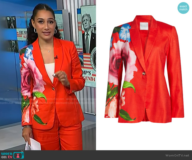 Elie Tahari The Simone Blazer in Spring Memories worn by Morgan Radford on NBC News Daily