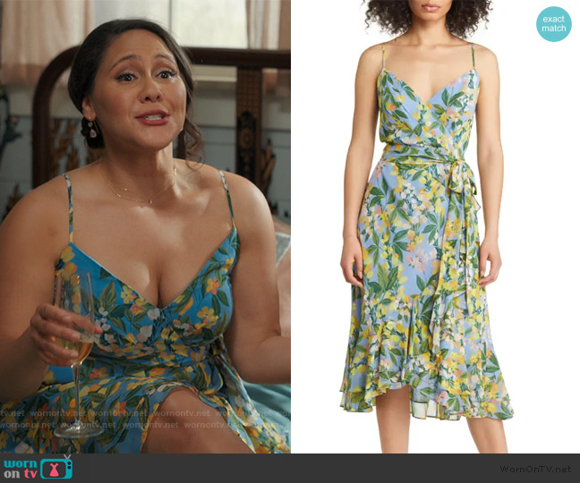 Eliza J Floral Wrap Bodice Dress worn by Tara (Ashley Holliday Tavares) on My Life with the Walter Boys