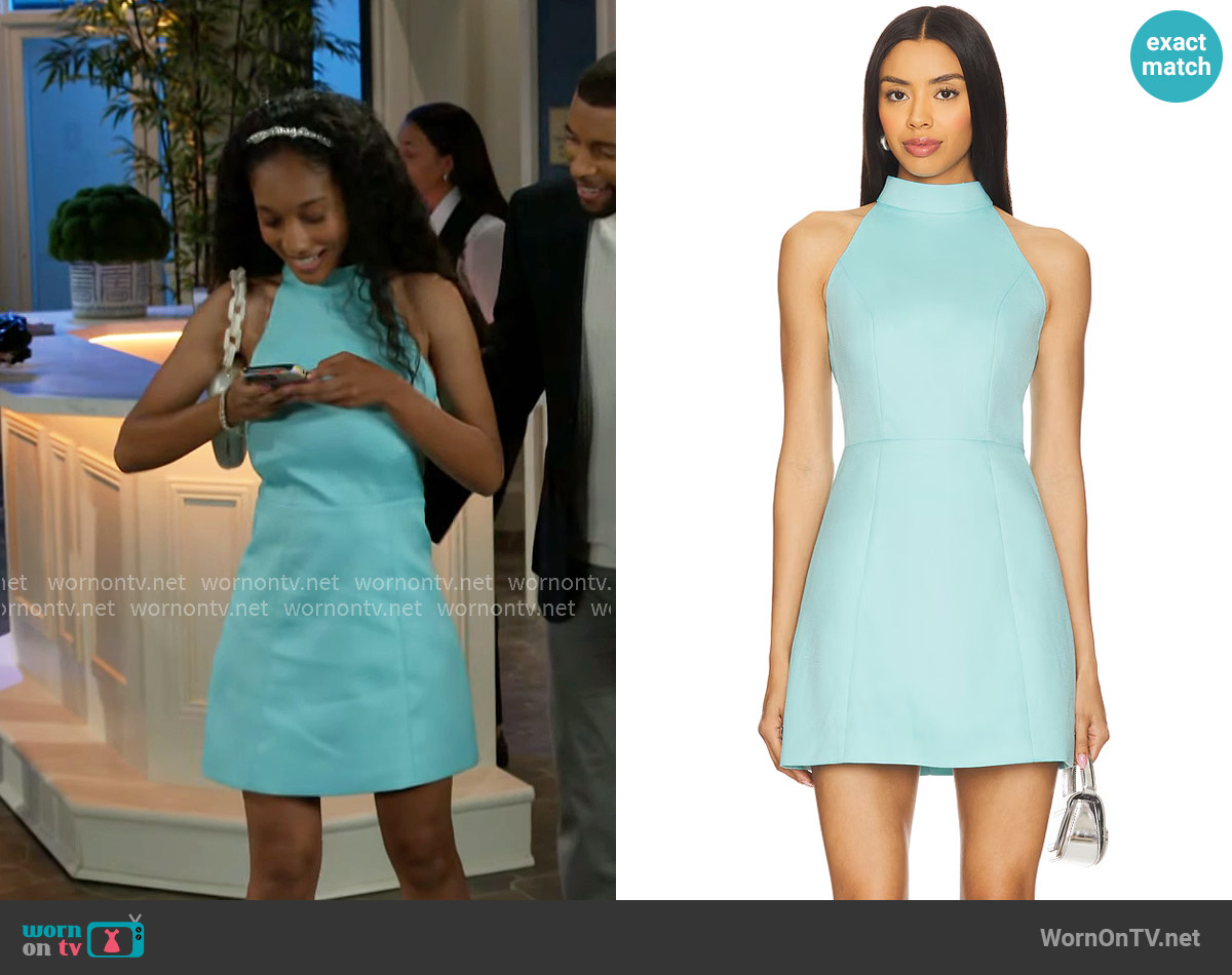 Elliatt Gabi Mini Dress in Aqua worn by Samantha Richardson (Najah Jackson) on Beyond the Gates