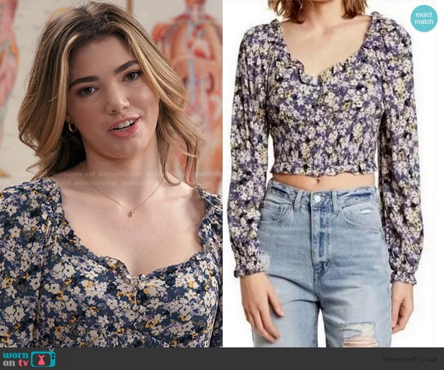 Elodie Ruffle Neckline Floral Top worn by Erin (Alisha Newton) on My Life with the Walter Boys