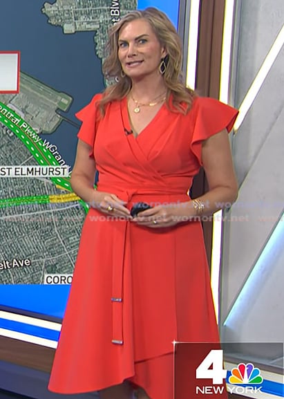 Emily West's orange flutter sleeve wrap dress on Today
