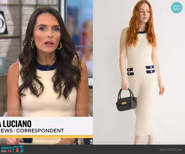 Endless Rose Contrast Braided Midi Knit Dress worn by Lilia Luciano on CBS Mornings