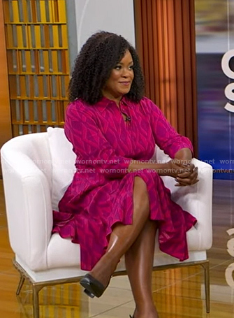 Ericka Sóuter’s pink geometric print shirtdress on Good Morning America