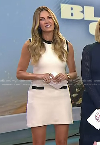 Erin Andrews’ white contrast trim mini dress on Today