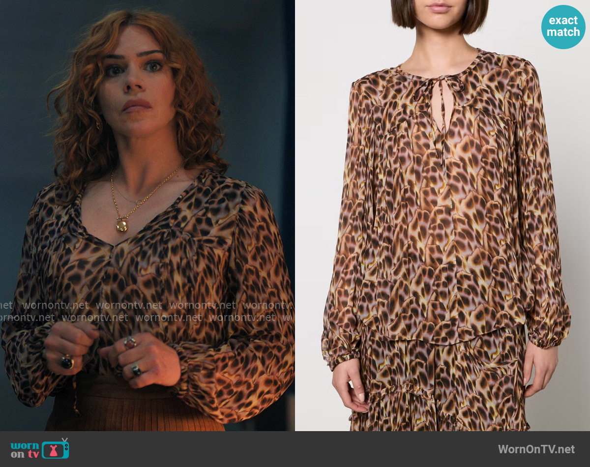 Etoile Isabel Marant Daytonea Printed Chiffon Blouse worn by Isadora Capri (Billie Piper) on Wednesday