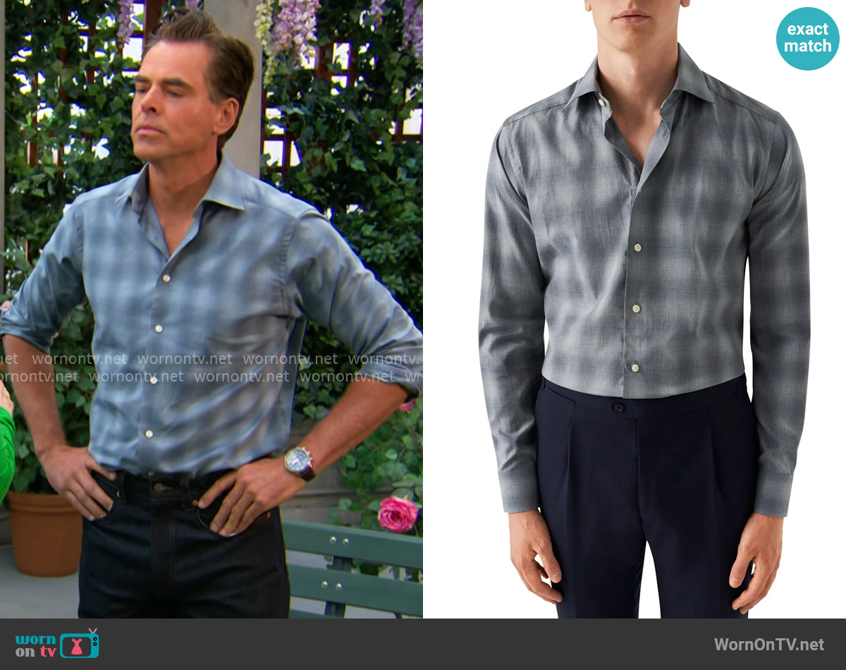 Eton Slim Fit Shadow Check Cotton Flannel Dress Shirt worn by Billy Abbott (Jason Thompson) on The Young and the Restless