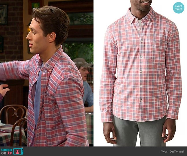 Faherty Coastline Knit Shirt in River Rose Plaid worn by Tate (Leo Howard) on Days of our Lives