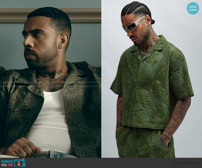 Fashion Nova Leaf Embroidered Shirt worn by Jamal ( Vic Mensa) on The Chi