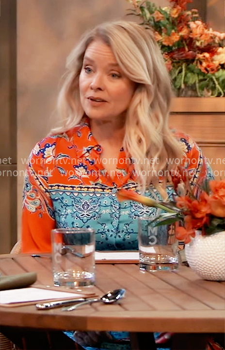 Felicia’s red and blue printed dress on General Hospital