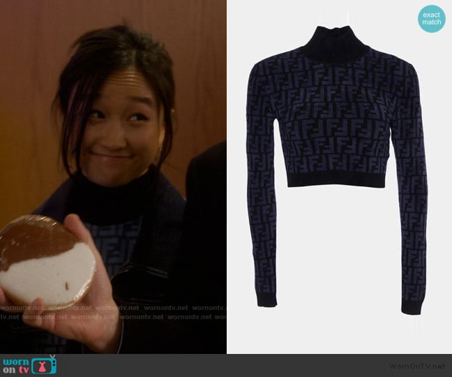 Fendi FF Monogram Knit Crop Top worn by Lily Goldenblatt (Cathy Ang) on And Just Like That