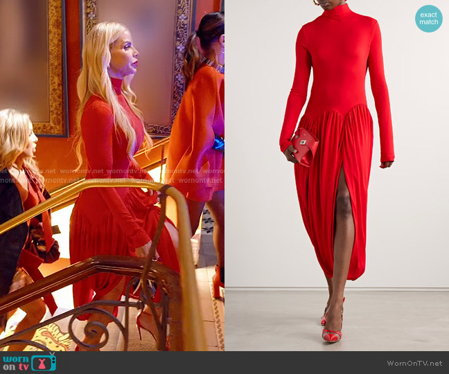 Ferragamo Asymmetric Gathered Stretch-jersey Turtleneck Dress worn by Alexia Echevarria (Alexia Echevarria) on The Real Housewives of Miami