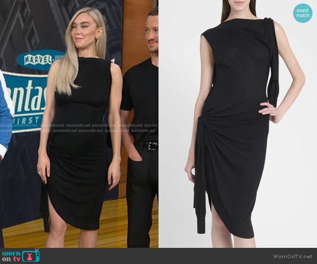 Ferragamo Knotted Sleeveless Silk-Cotton Knit Midi Dress worn by Vanessa Kirby on Good Morning America