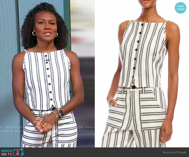 Fifteen Twenty Elis Stripe Cotton Button-Up Top worn by Janai Norman on Good Morning America