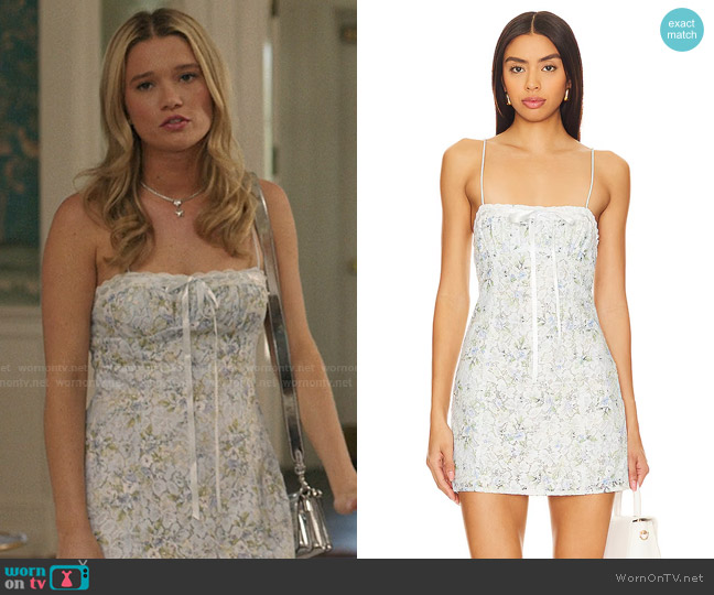 For Love & Lemons Claire Mini Dress in Blue worn by Taylor Jewel (Rain Spencer) on The Summer I Turned Pretty