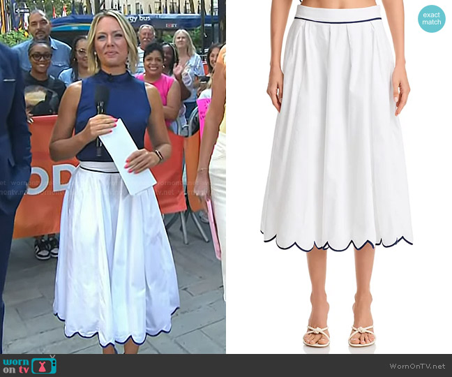 French Connection Alexis Cotton Scallop Midi Skirt in Summer White/Marine worn by Dylan Dreyer on Today