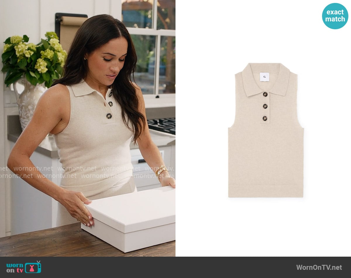 G. Label by Goop Jensen Polo Shell in Oat worn by Meghan Markle on With Love Meghan