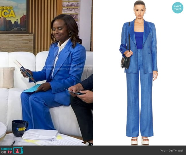 Gabriela Hearst Stephanie Blazer in Sapphire worn by Deborah Roberts on Good Morning America