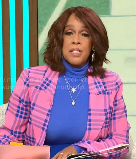 Gayle King’s pink plaid blazer on CBS Mornings