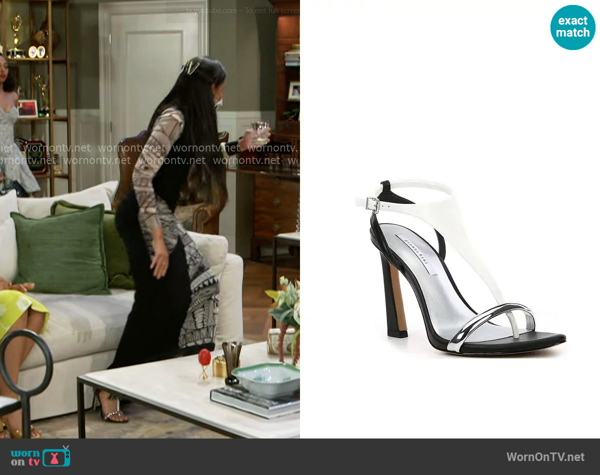 Gianni Bini Orah Leather T-Strap Dress Sandals worn by Dani Dupree (Karla Mosley) on Beyond the Gates