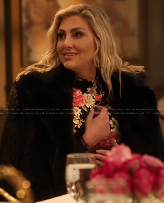 Gina’s black floral print mini dress on The Real Housewives of Orange County