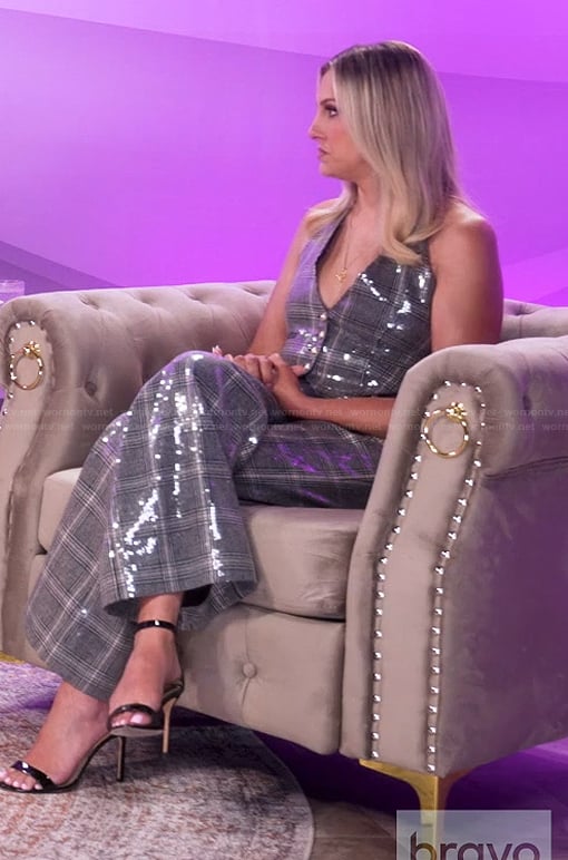 Gina’s sequin plaid vest and pants on RHOC After Show