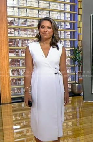 Ginger’s white sleeveless wrap dress on Good Morning America