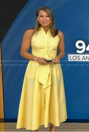 Ginger’s yellow sleeveless tie waist dress on Good Morning America